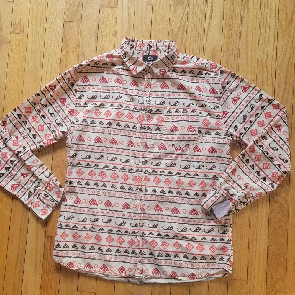 Vintage Super Massive Long Sleeve Button-Up Shirt With Geometric Print & Chest P